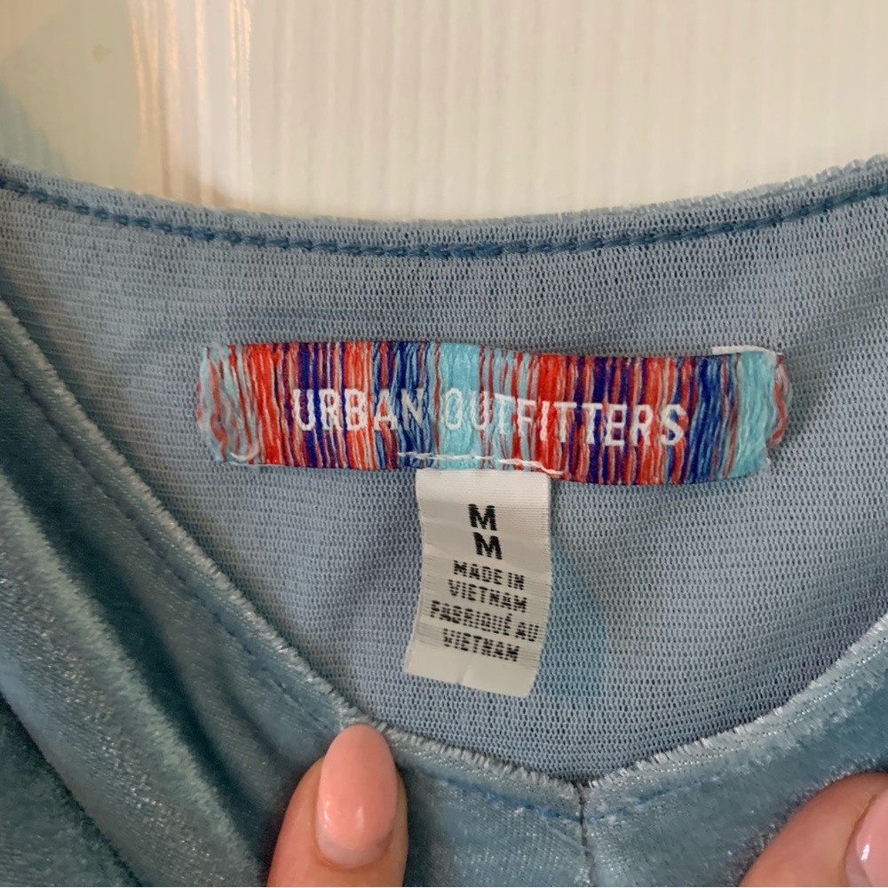 Urban Outfitters Soft Blue Crushed Velvet Genevieve Mini Dress Festival, size M - Picture 2 of 10